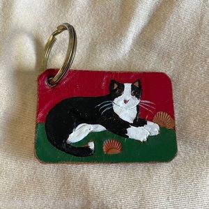 Handcrafted Leather Cat Keychain